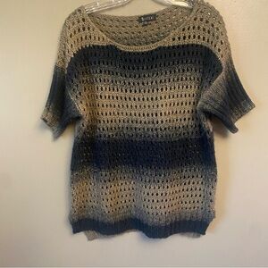 ii SISTERS Sweater sz Medium/Lg Blue Tan wool blend Open knit Stripe Scoop neck